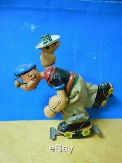Vintage Linemar/marx Mechanical Roller Skater Popeye Tin Wind-up Toy-works Great