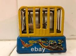 Vintage Litho Japanese Toy Wind Up Bird In Cage with Mirror And Bowl