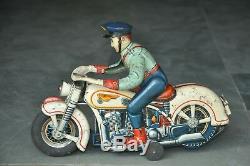 Vintage Litho Police Motorcycle MT Trademark 68345 Battery Tin Toy, Japan