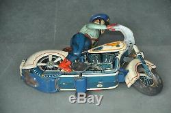 Vintage Litho Police Motorcycle MT Trademark 68345 Battery Tin Toy, Japan