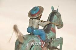 Vintage Litho Wind Up Horse Rider Colorful Tin Toy, Japan