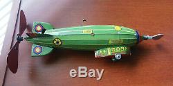 Vintage Lithograph Tin Wind Up Toy Zeppelin Paya Blimp Works Perfectly Mint