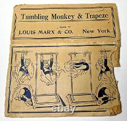 Vintage Louis Marx Tumbling Monkey Acrobat Tin Toy Litho Wind-Up with Box Trapeze