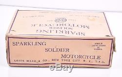 Vintage MARX SPARKLING SOLDIER MOTORCYCLE tin litho wind-up 1940s orig box WORKS