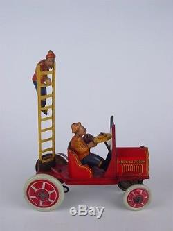 Vintage MARX Snoopy & Gus, Hook & Ladder Tin Wind-up Fire Truck Working