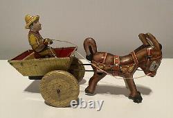 Vintage MARX Tin Litho DONKEY AND CART Wind-Up Toy