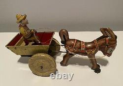 Vintage MARX Tin Litho DONKEY AND CART Wind-Up Toy