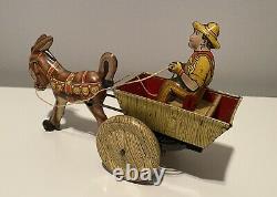 Vintage MARX Tin Litho DONKEY AND CART Wind-Up Toy