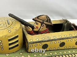 Vintage MARX Tin Litho Military Wind Up Tank Toy with Doughboy 1930's 40's WithKey