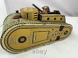 Vintage MARX Tin Litho Military Wind Up Tank Toy with Doughboy 1930's 40's WithKey