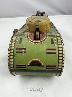 Vintage MARX Tin Litho Military Wind Up Tank Toy with Doughboy 1930's 40's WithKey