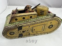 Vintage MARX Tin Litho Military Wind Up Tank Toy with Doughboy 1930's 40's WithKey