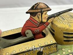 Vintage MARX Tin Litho Military Wind Up Tank Toy with Doughboy 1930's 40's WithKey