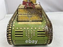 Vintage MARX Tin Litho Military Wind Up Tank Toy with Doughboy 1930's 40's WithKey