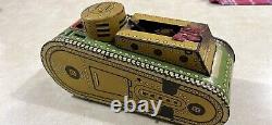 Vintage MARX Tin Litho Military Wind Up Tank Toy with Doughboy 1930's 40's WithKey