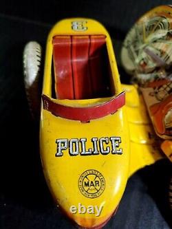 Vintage MARX Toys Tin Litho Wind Up Police Motorcycle with Sidecar. MARX POLICE