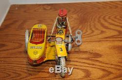 Vintage MARX USA Tin Wind Up Toy Police Motorcycle with Siren
