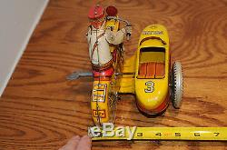 Vintage MARX USA Tin Wind Up Toy Police Motorcycle with Siren