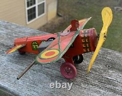 Vintage MARX tin toy windup airplane-WORKS! -1920's 1930's-CLEAN Sky Bird