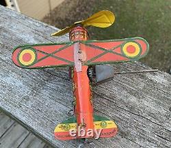 Vintage MARX tin toy windup airplane-WORKS! -1920's 1930's-CLEAN Sky Bird