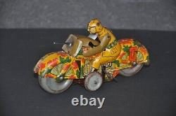Vintage METTOY Trademark Military Litho Motorcycle Wind Up Tin Toy, England