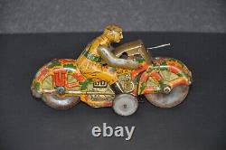 Vintage METTOY Trademark Military Litho Motorcycle Wind Up Tin Toy, England