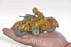 Vintage METTOY Trademark Military Litho Motorcycle Wind Up Tin Toy, England