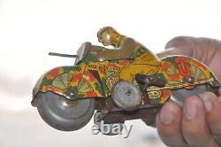 Vintage METTOY Trademark Military Litho Motorcycle Wind Up Tin Toy, England