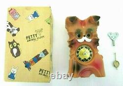 Vintage MI-KEN PETTY DOG WIND-UP WALL CLOCK WithMoving Eyes, Pendulum Key and Box