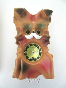 Vintage MI-KEN PETTY DOG WIND-UP WALL CLOCK WithMoving Eyes, Pendulum Key and Box