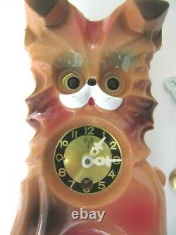 Vintage MI-KEN PETTY DOG WIND-UP WALL CLOCK WithMoving Eyes, Pendulum Key and Box