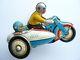 Vintage MS-709 CHINA #605 Wind Up Tin Toy MOTORCYCLE with SIDECAR