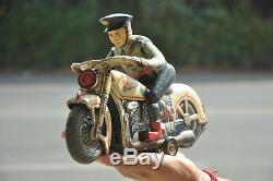 Vintage MT Trademark Litho Police Motorcycle Battery Tin Toy, Japan