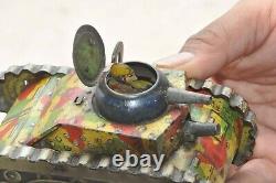 Vintage MT Trademark Litho Wind Up Fire Sparkle Military War Tank Tin Toy, Japan