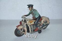 Vintage MT Trademark Police Litho Motorcycle Rider Battery Tin Toy, Japan