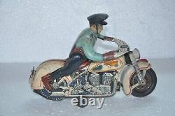 Vintage MT Trademark Police Litho Motorcycle Rider Battery Tin Toy, Japan