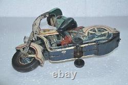 Vintage MT Trademark Police Litho Motorcycle Rider Battery Tin Toy, Japan