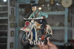 Vintage MT Trademark Police Litho Motorcycle Rider Battery Tin Toy, Japan
