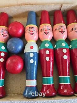 Vintage Made in West Germany Child's Wooden Bowling Skittles Game Complete w Box