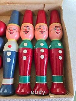 Vintage Made in West Germany Child's Wooden Bowling Skittles Game Complete w Box