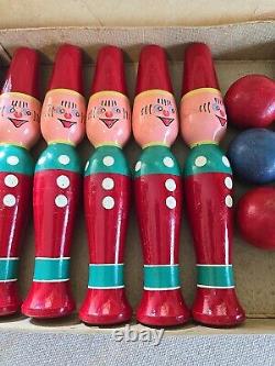 Vintage Made in West Germany Child's Wooden Bowling Skittles Game Complete w Box