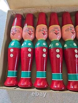 Vintage Made in West Germany Child's Wooden Bowling Skittles Game Complete w Box