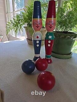 Vintage Made in West Germany Child's Wooden Bowling Skittles Game Complete w Box