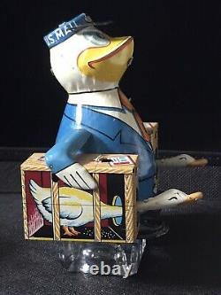 Vintage Mailman With Ducks Wind Up Tin Toy Japan Works! TPS 1950s