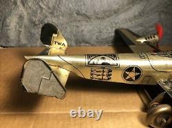 Vintage Marx 14 Tin Windup TWA Airplane Gold & Black Motor works USA