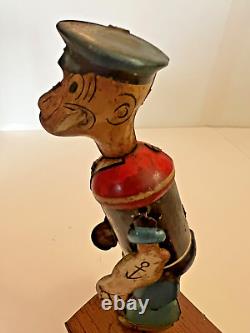 Vintage Marx 1930's Tin Litho Wind-Up Popeye and Olive Oyl Rooftop Dancers RARE
