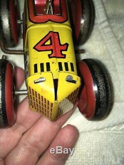 Vintage Marx 5 Small Racer #4 Tin Wind Up Toy WORKING Mechanical Race Car Nice