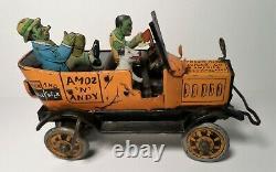 Vintage Marx Amos N Andy Tin Litho Wind Up Fresh Air Taxi Rumble Car