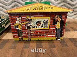 Vintage Marx Dick Tracy Police Station Tin Wind Up Toy With Reproduction Box