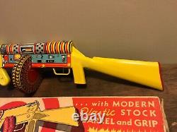 Vintage Marx G-Man Sub-Machine Gun Tin Litho Wind Up Toy & Original Box. NM
